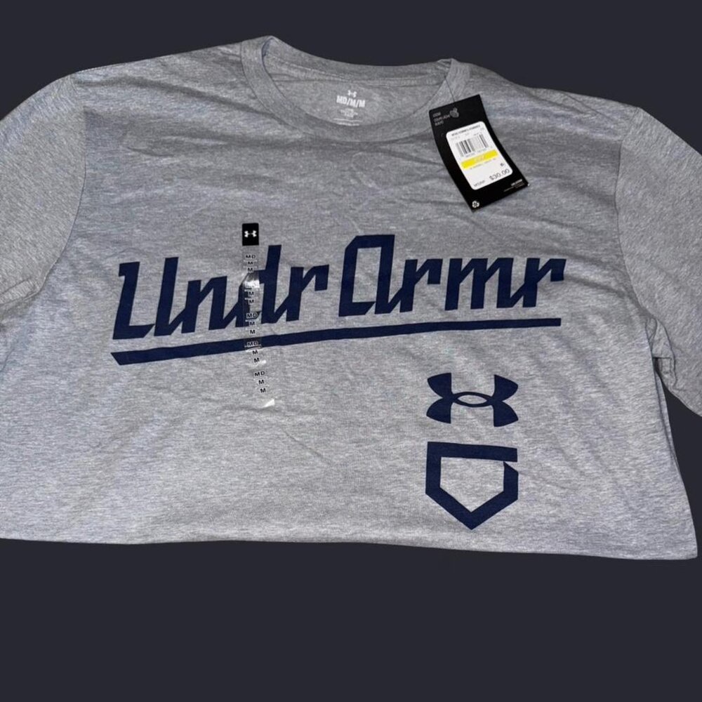 Grey Under Armour Men's Medium Size Baseball Script t-shirt